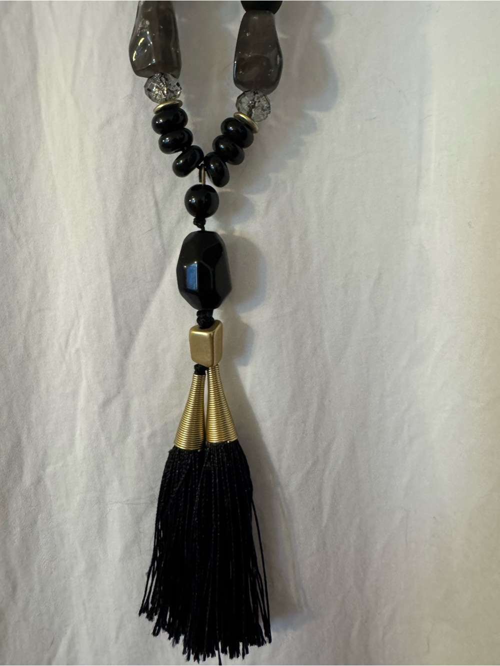 Chico’s Black Beaded Tassel Necklace - Women Jewelry, Long Line Classic. - Picture 2 of 16